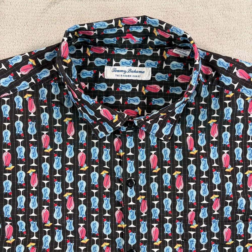 Tommy Bahama The Bahama Coast Island Zone Shirt Men XLT Tall Drinks AOP Vacation